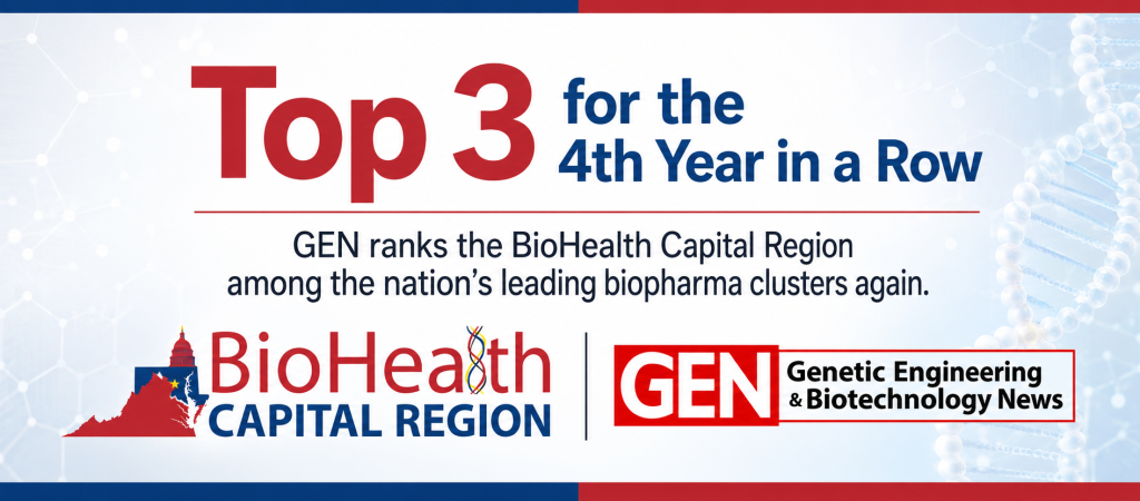 GEN Names BioHealth Capital Region a Top 3 U.S. Biopharma Cluster for Fourth Year in a Row